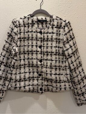 Amanda & Chelsea Ivory and Black Tweed Button Jacket